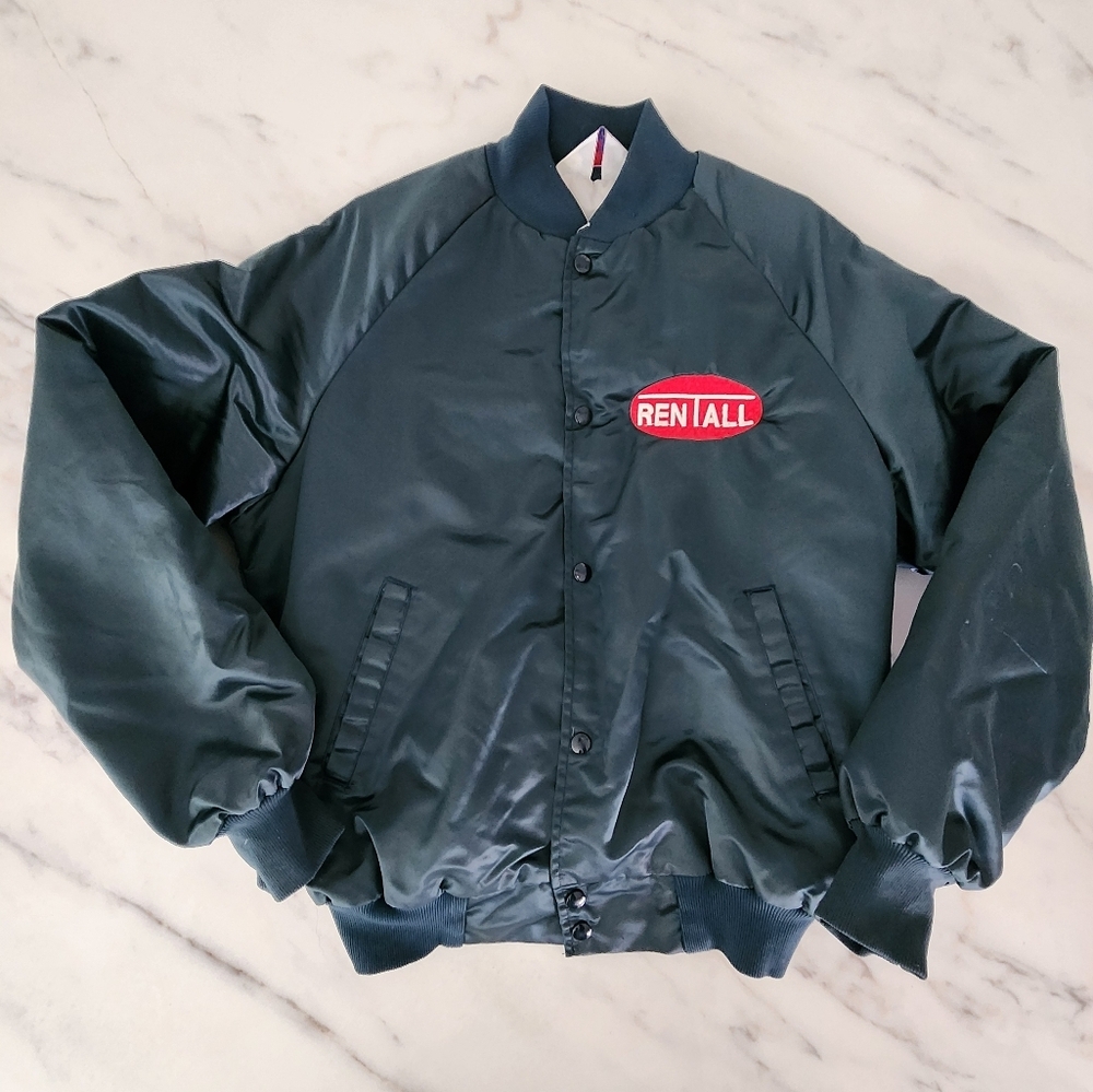 Vintage Navy Blue Satin Bomber Jacket -Rentall retro coat California Street Wear